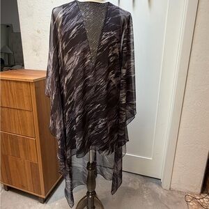 Halston Heritage Black and Gray Sheer Top/Dress